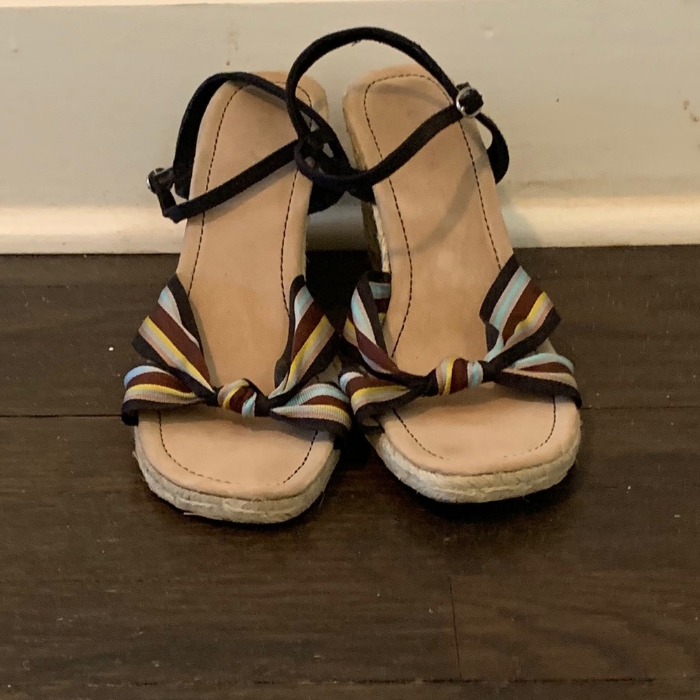 Vintage Unisa Ribbon Wedged Sandals